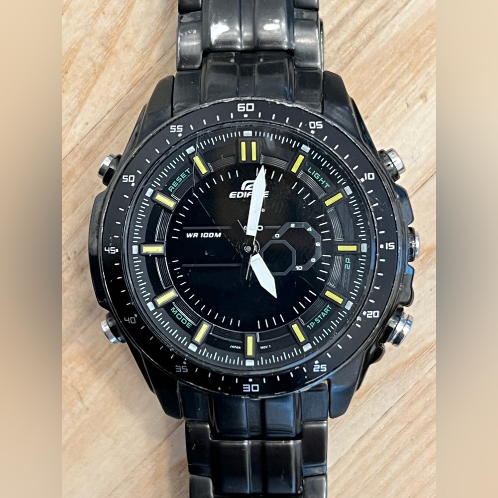 Casio Edifice Men’s Watch Digital Analog Black Stainless Bracelet 10BAR WR